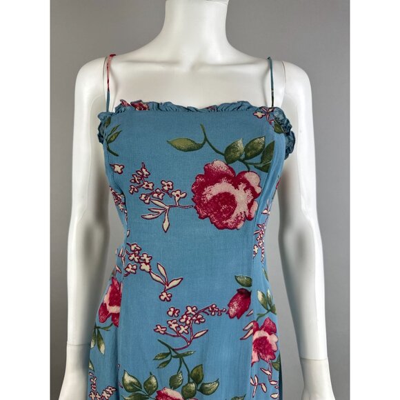 Vtg 90s Y2k Cinnamon Girl Blue Red Rose Floral Fairy Dress Spaghetti Strap Sz 10 - Picture 2 of 6